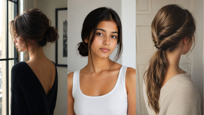 easy hairstyles for girls collage with ponytail braid bun styles