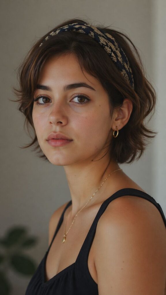 short hair with headband hairstyle for girls